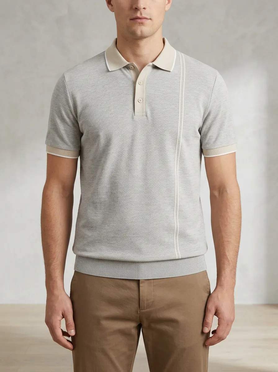 Men's Casual Minimalist Vertical Stripe Contrast Trim Polo Shirt