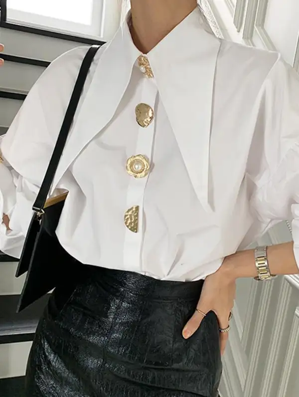 Point Collar Lantern Sleeve Shirt