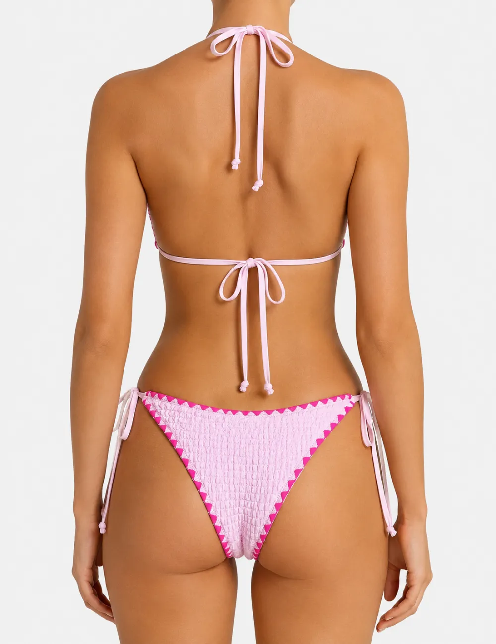 Contrast Trim Halter Triangle Piece Bikini Easy Set