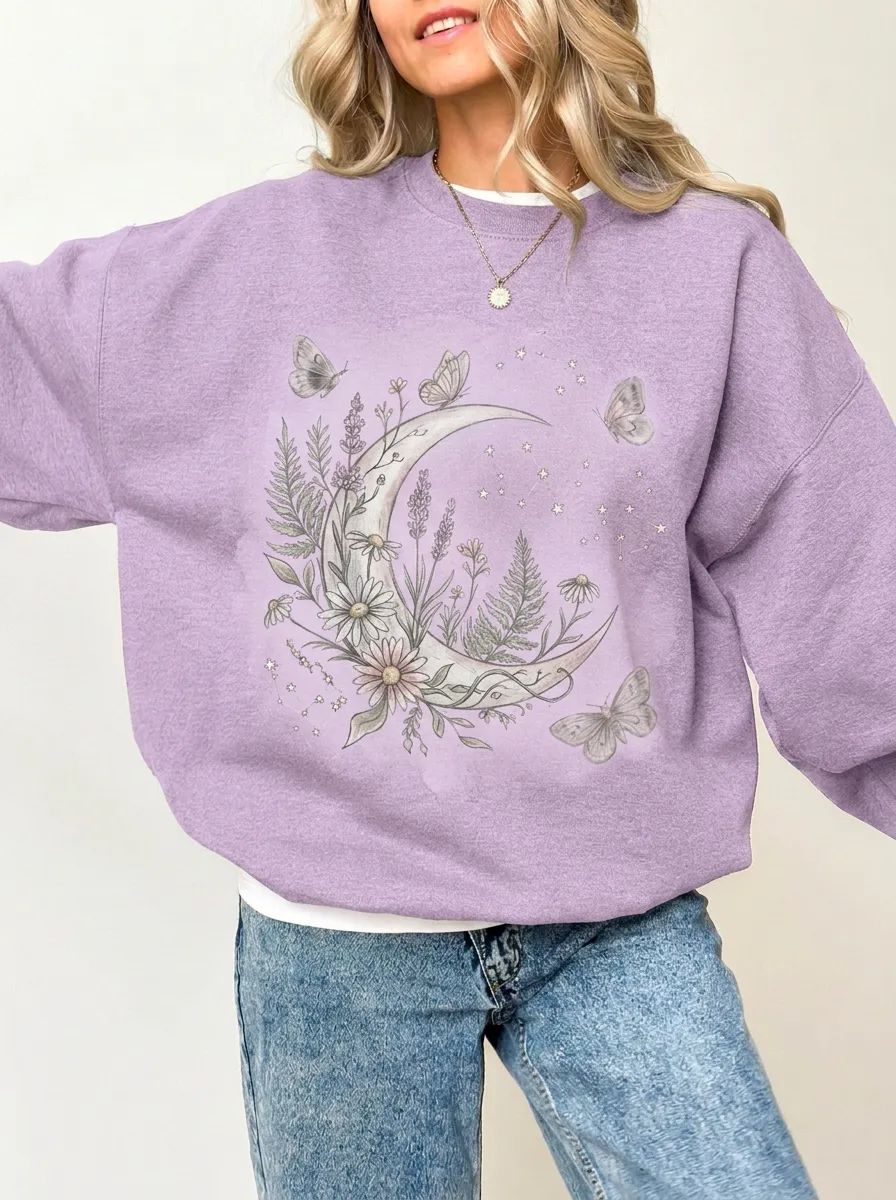 Women's Celestial Floral Moon Butterfly Graphic Sweatshirt
