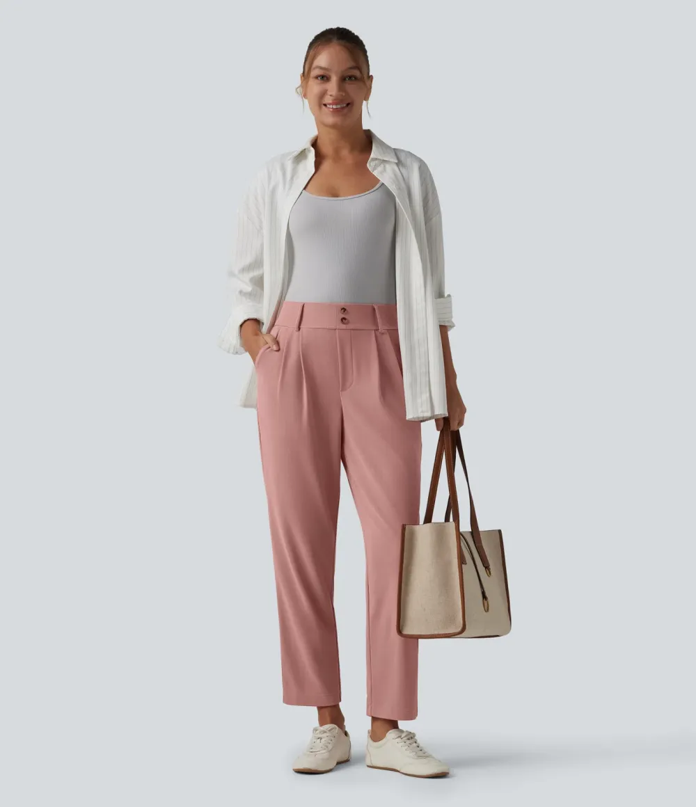  - Tapered office trousers with a high waist, side pockets and waffle fabric