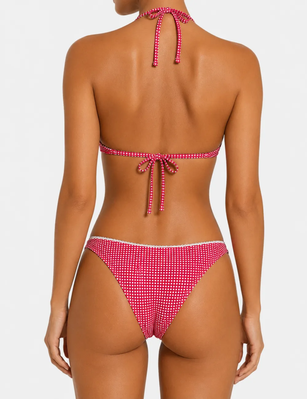 Gingham Bow Halter Triangle Piece Bikini Set