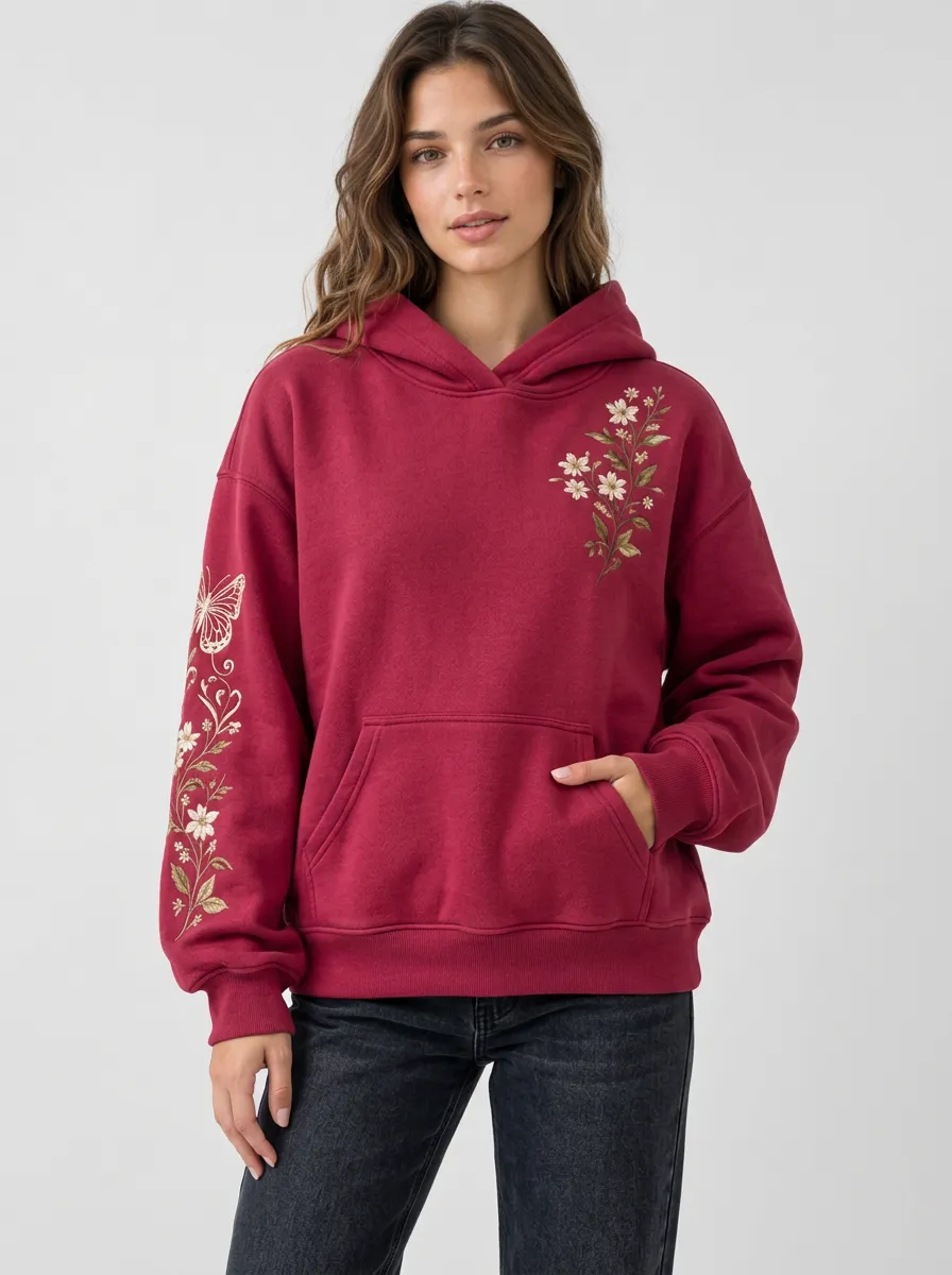 Women's Fresh Style Floral Butterfly Graphic Nature Hoodie