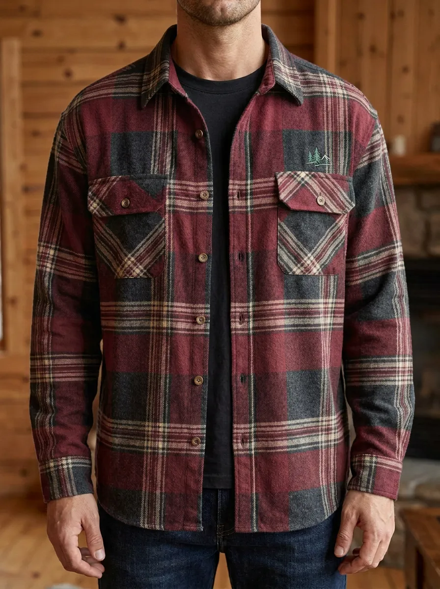 Mountain Pine Tree Plaid Twin Pocket Shirt