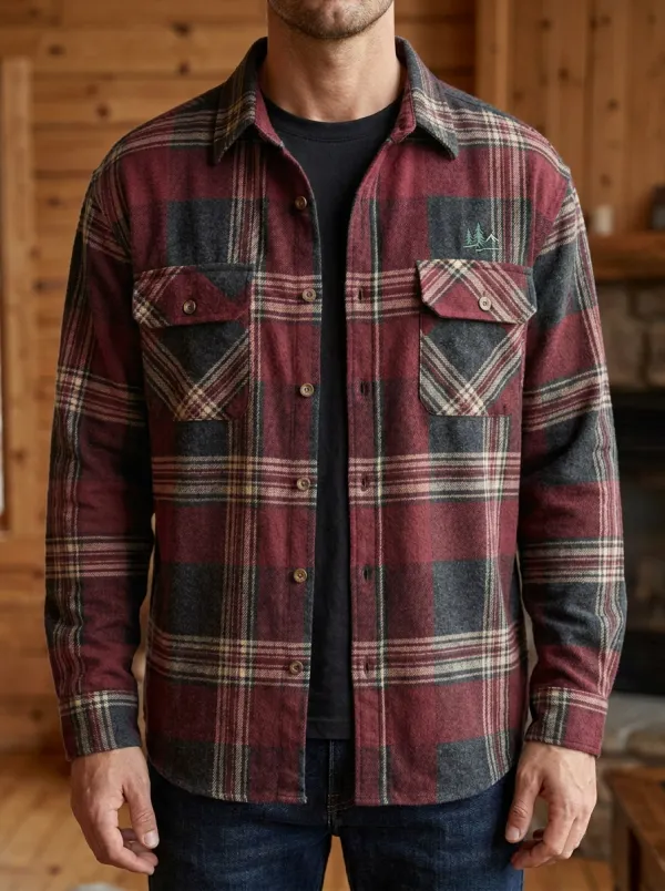 Mountain Pine Tree Plaid Twin Pocket Shirt