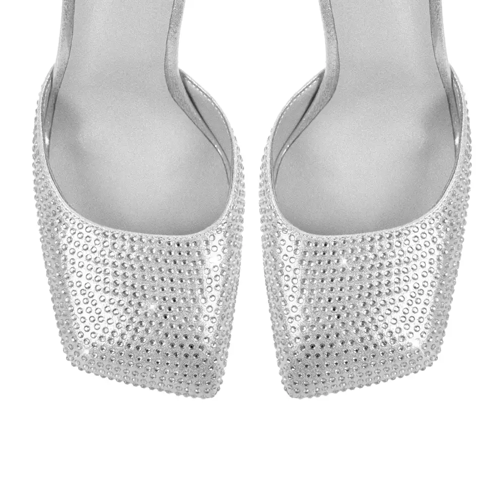 Rhinestone Square Toe Chunky Heel Ankle Strap Pumps