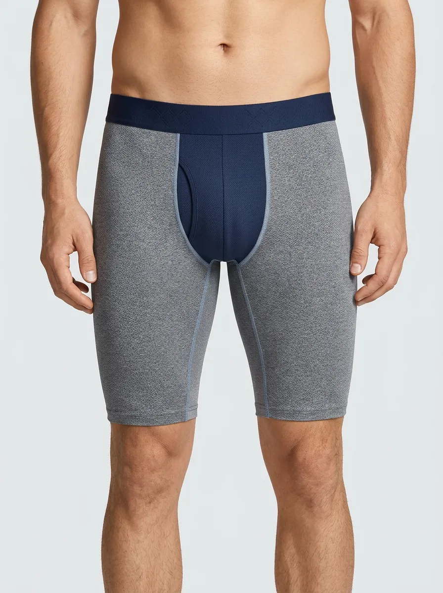 Men's Grey and Navy Color-Blocked Boxer Briefs