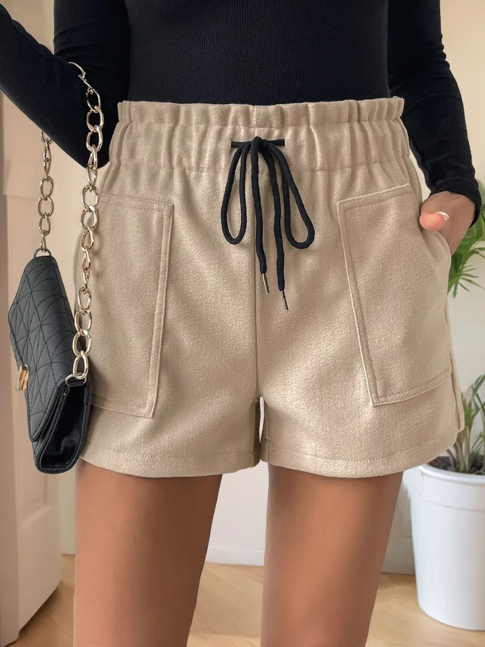 Frill Drawstring Pocket Shorts