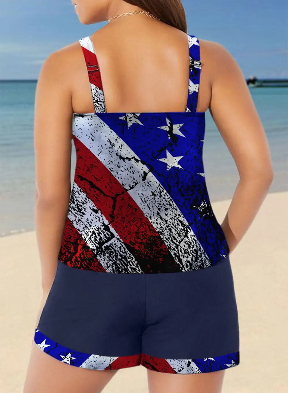 Swimwear American Flag Casual Patriotic Tankini Set