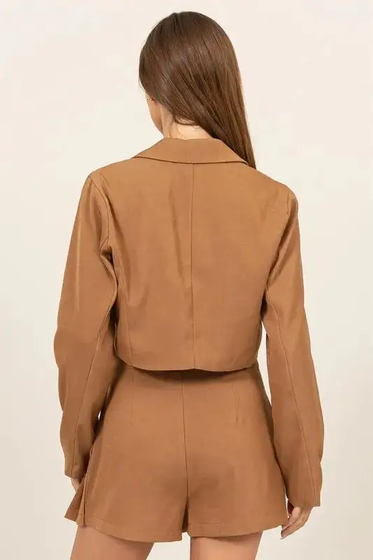 Button Down Cropped Tailored Blazer