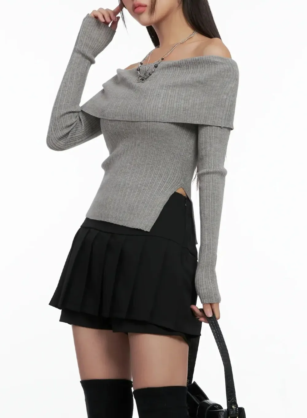 Ribbed Folded Off-Shoulder Top
