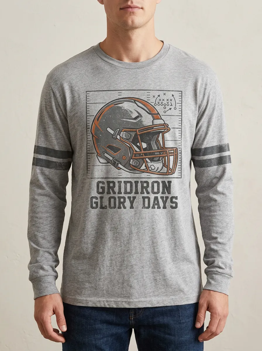 Men's American Football Helmet Gridiron Glory Days Graphic Long Sleeve T-shirt