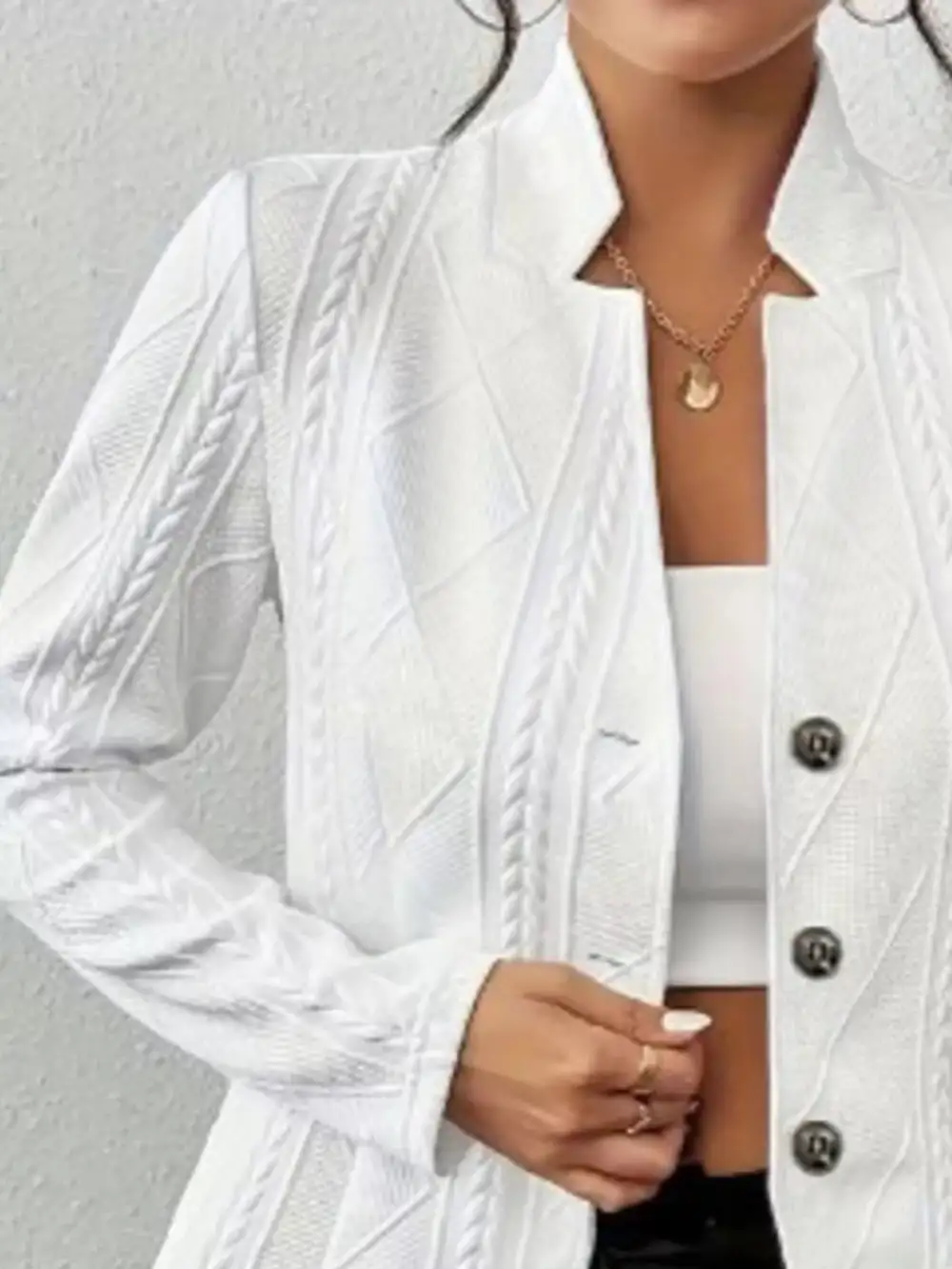 Button-Front Textured-Knit Blazer