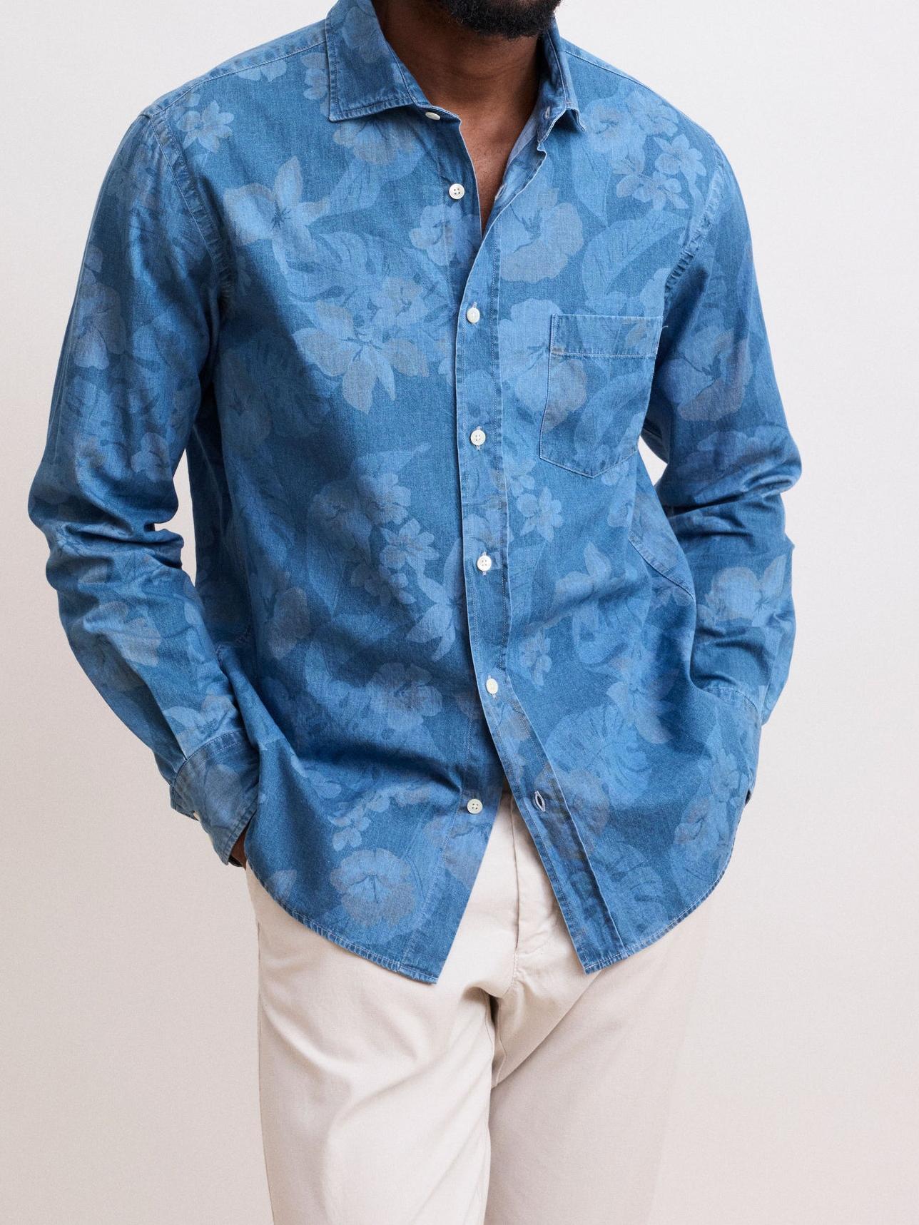Soft And Comfortable Simple Indigo Blue Print Shirt