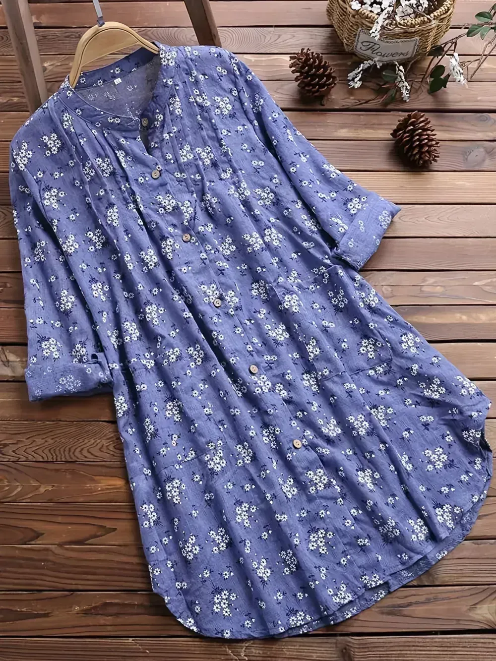 Plus Size Floral Print Long Sleeve Button Up Shirt, Women's Plus Turn Down Collar Casual Top