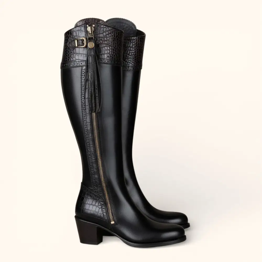 Relaxed Everyday Mock Croc Tall Riding Boots
