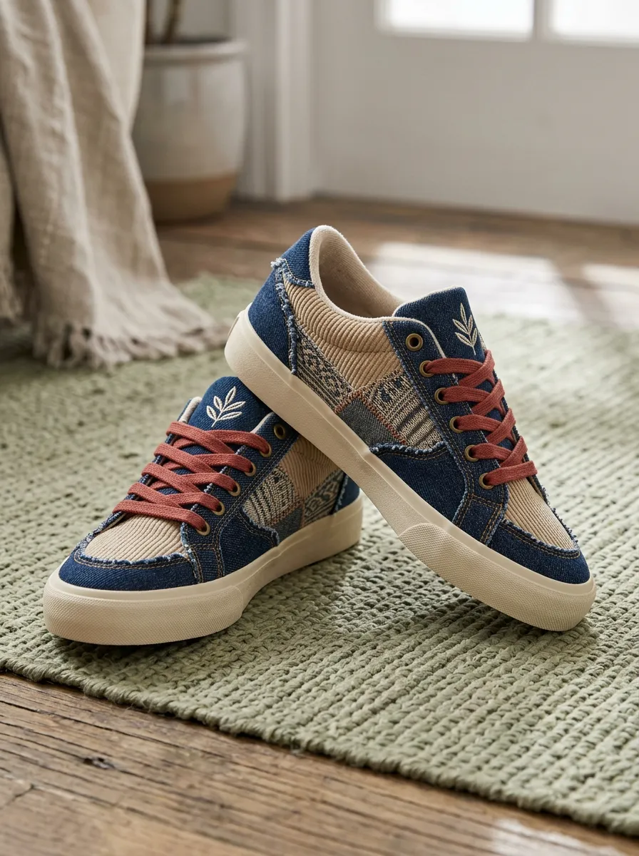 Women's Boho Patchwork Denim Corduroy Signature Skate Shoes