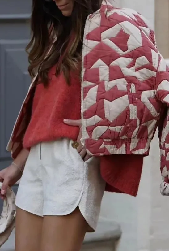 Patchwork Cropped Bomber Jacket
