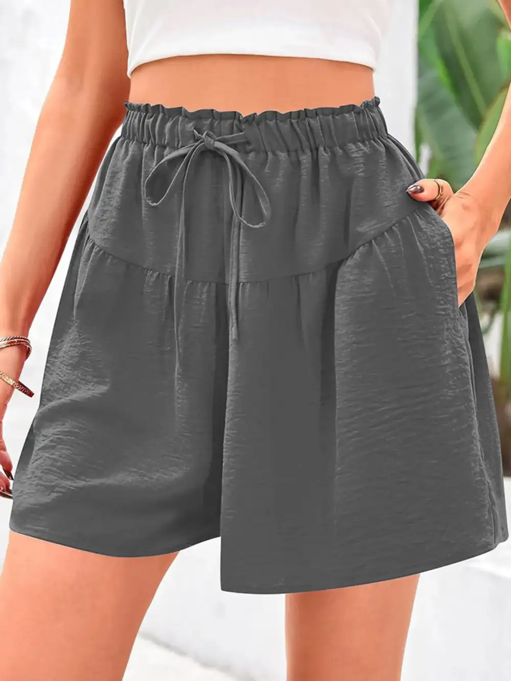 Casual Drawstring High Waist Relaxed Plus Shorts