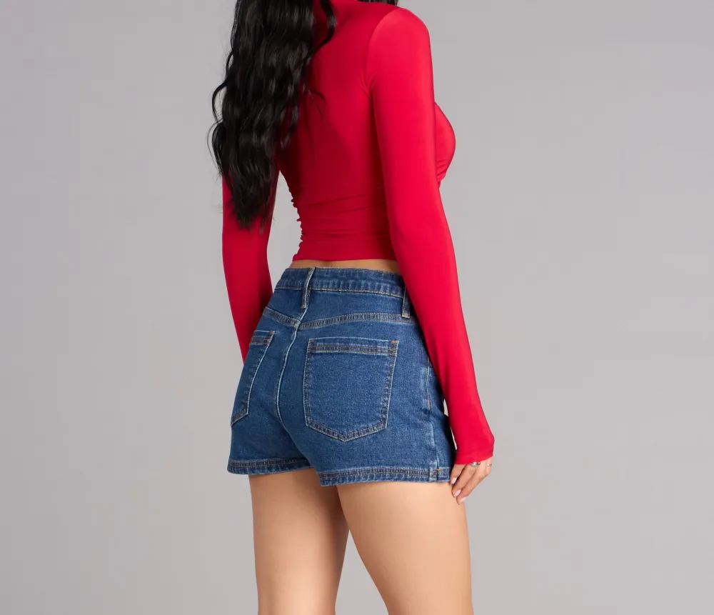 Mock-Neck Long-Sleeve Cropped Top