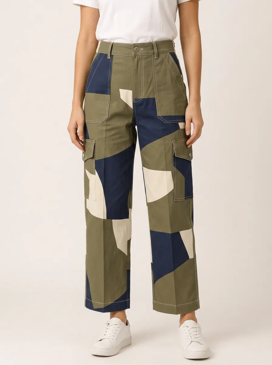 Women's Geometric Camo Print Cargo Pants Set