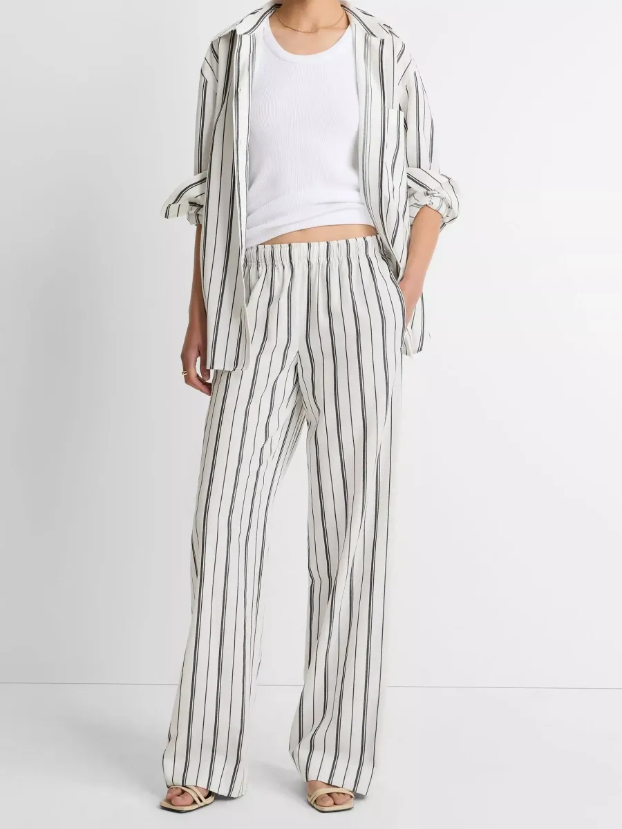 Elastic-Waist Striped Pants