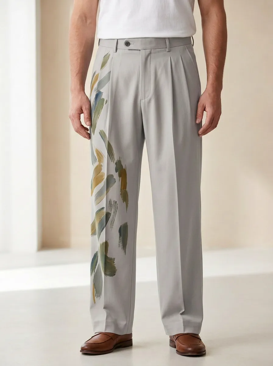 Men's Artistic Abstract Brushstroke Printed Wide Leg Trousers