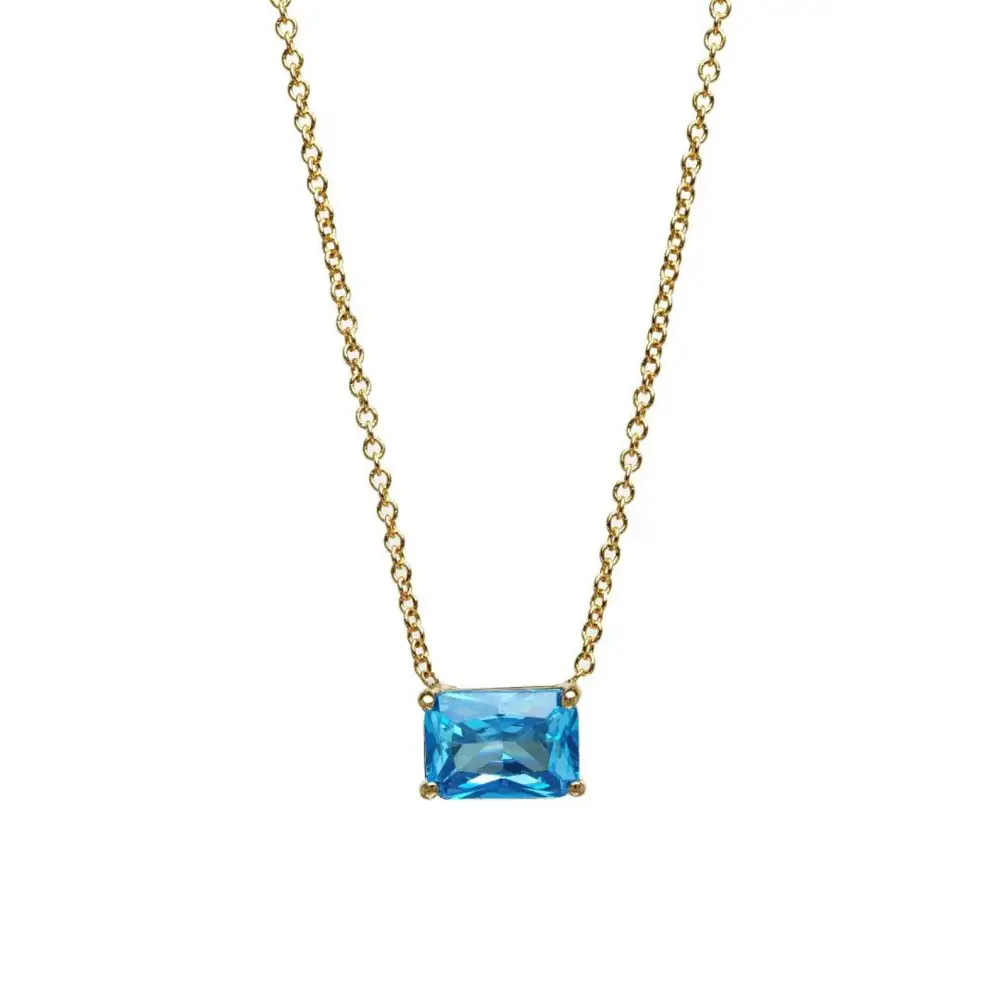Emerald Cut Aquamarine Solitaire Necklace