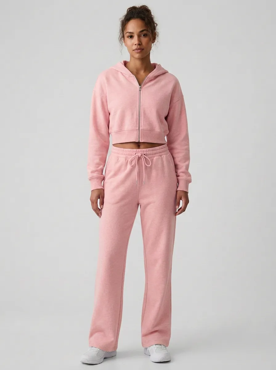 Women's Statement Sport Inspired Cropped Hooded Jacket and Flare Pants Active Set
