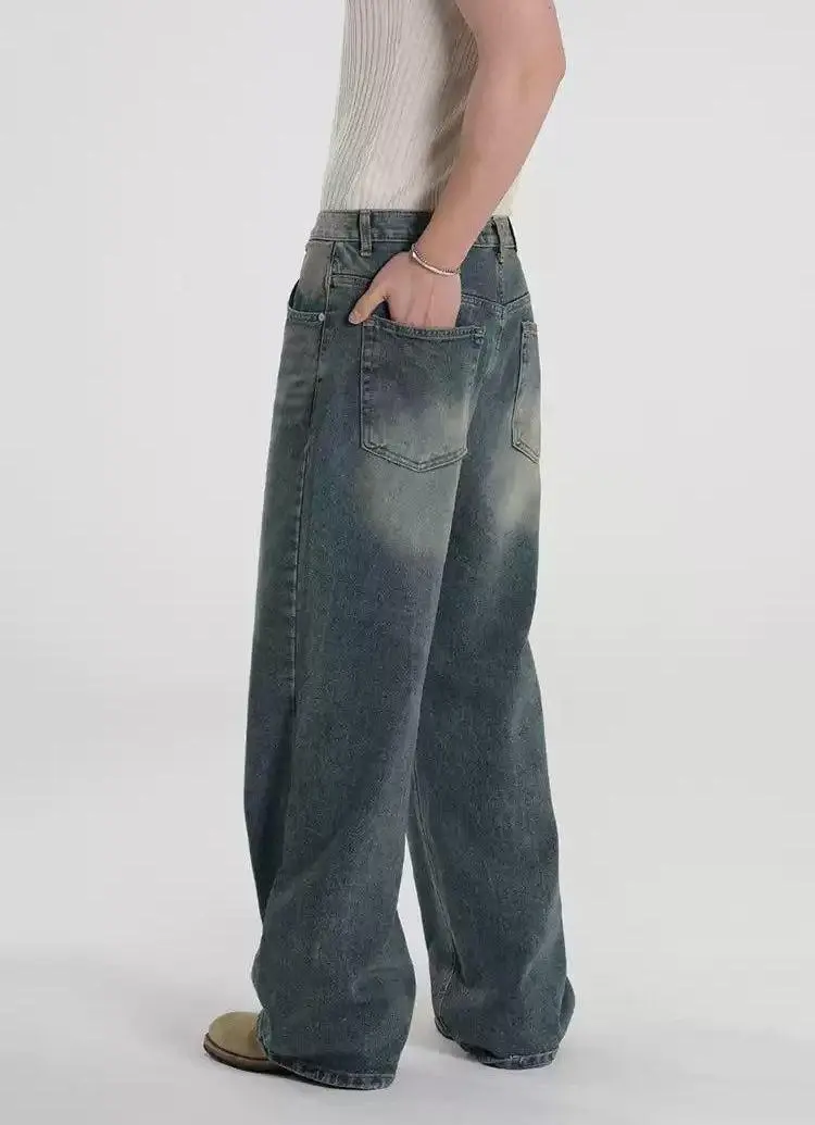 Washed Faded Straight Cut Jeans