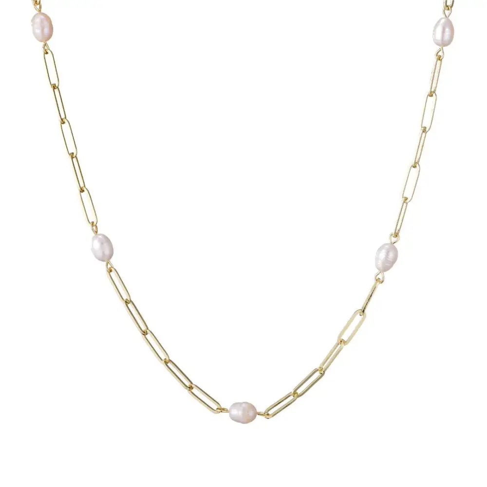 Pearl Station Paperclip Chain Necklace