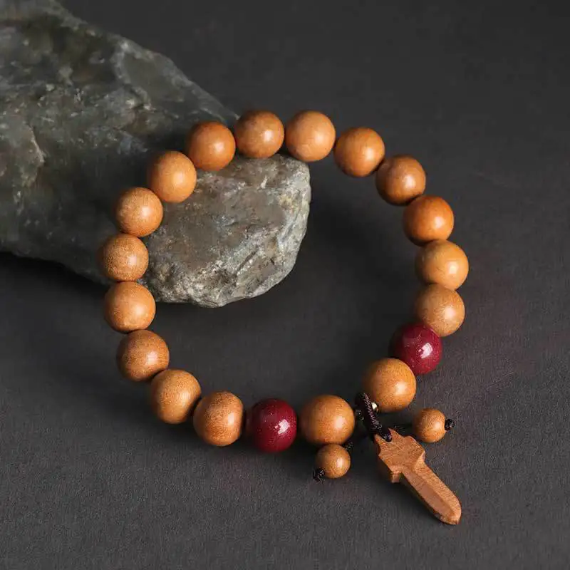 Peach Wood Cinnabar Sword Charm Bracelet