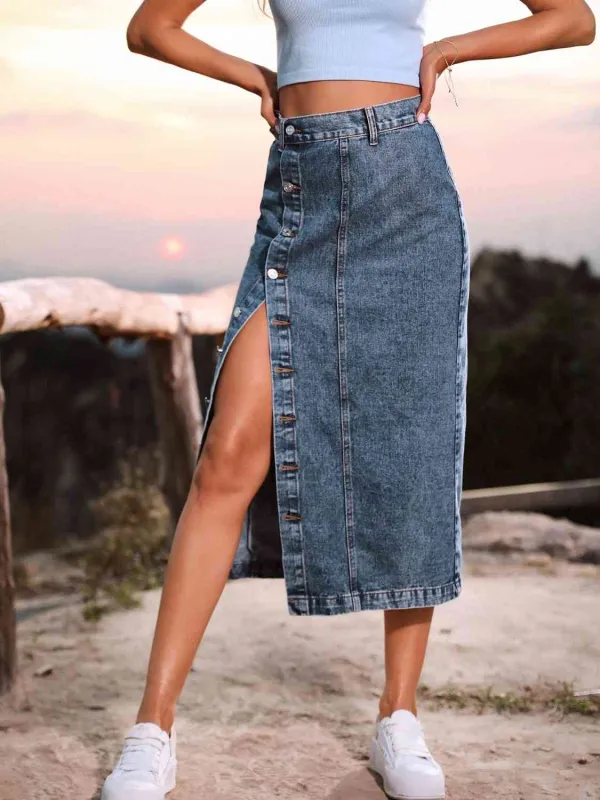 Playful Denim Button Front Skirt