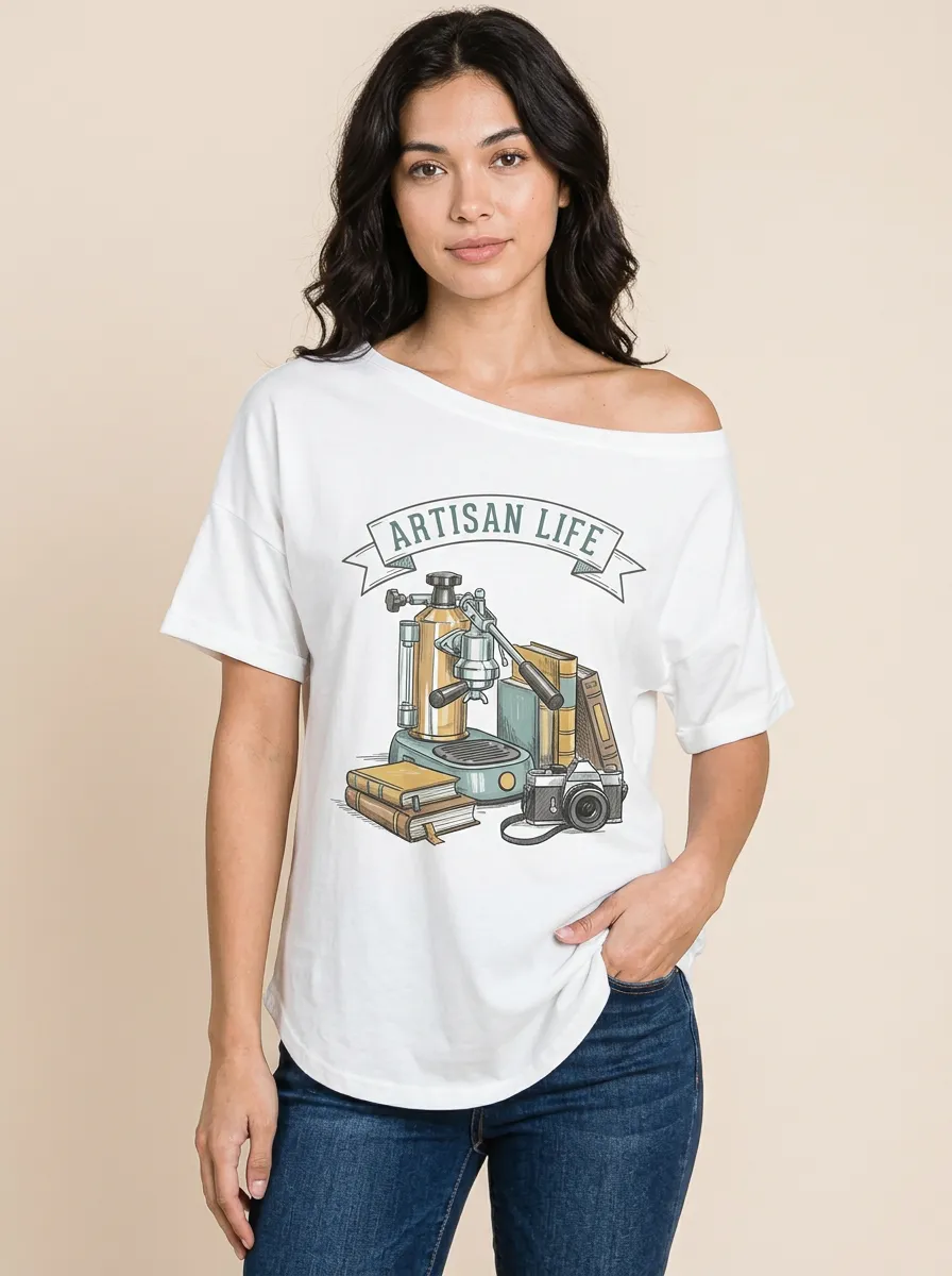 Women's Artisan Life Coffee Camera Books Graphic T-Shirt