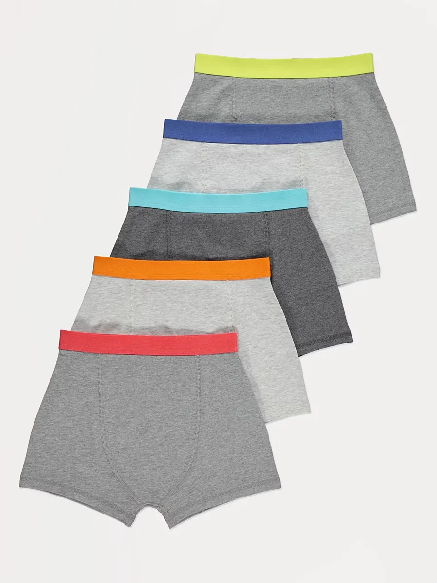 Grey Contrast Waistband Trunks 5 Pack
