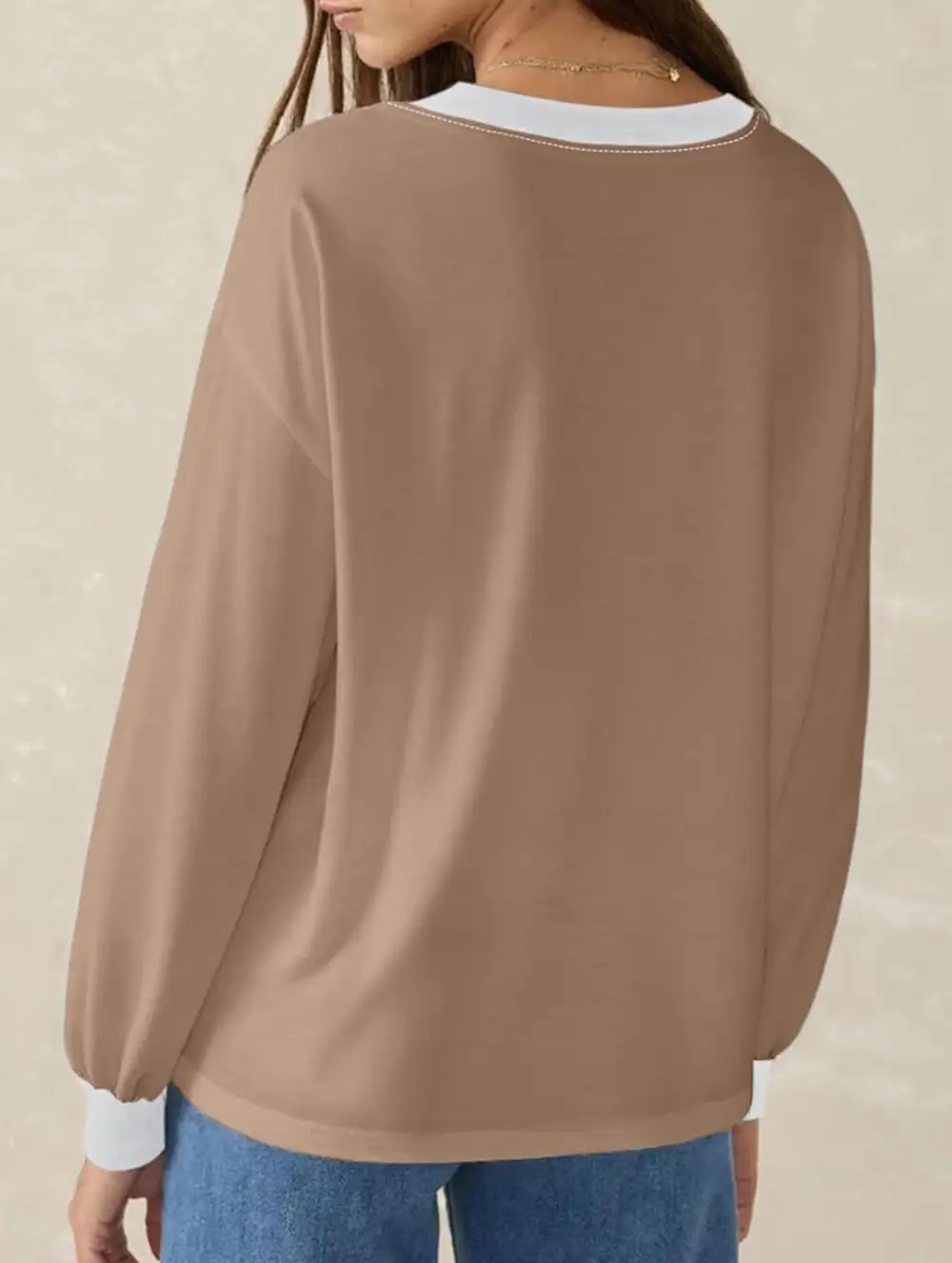Contrast V Neck Loose Sweatshirt