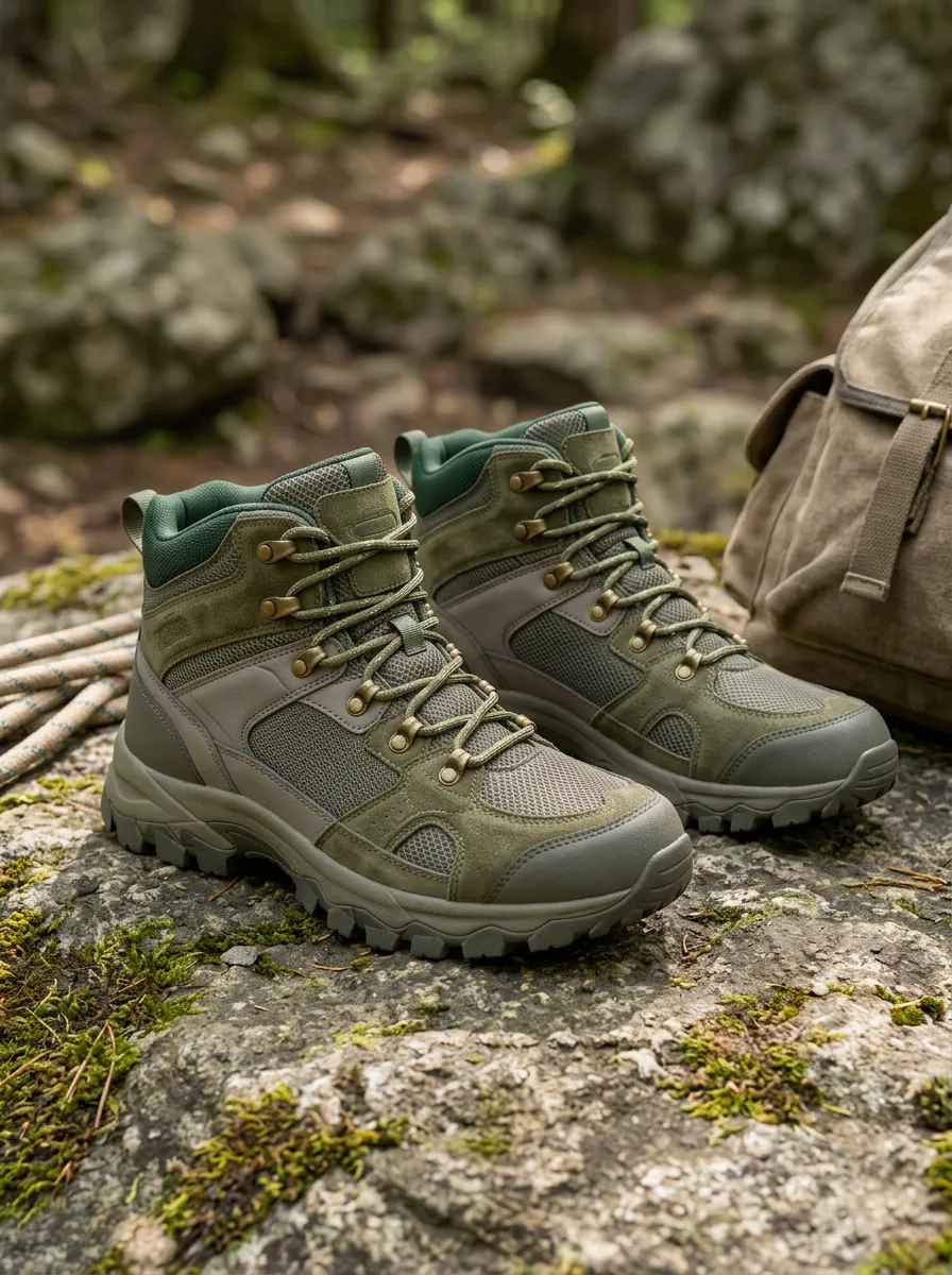 Unisex Outdoor Hiking Enthusiast Olive Green Mesh Printed Boots
