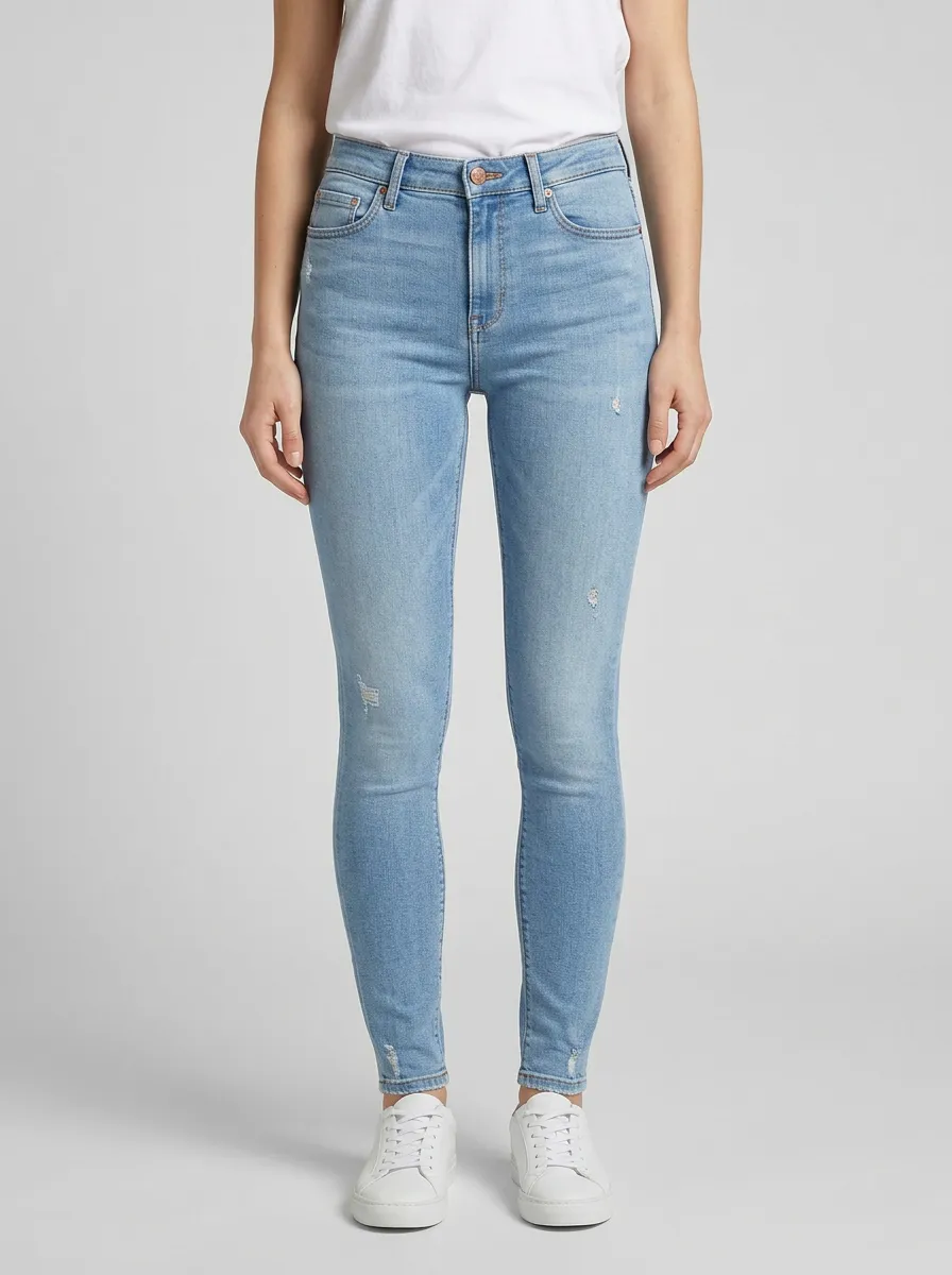 Women's Casual Style Light Wash Distressed Slim-Fit Jeans
