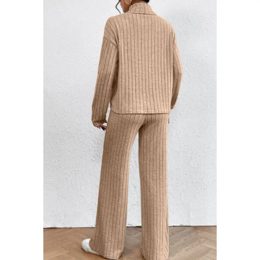 Mock Neck Dropped Shoulder Top and Pants Set