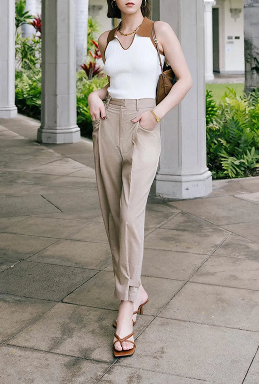 Knit Top - Ivory & Camel