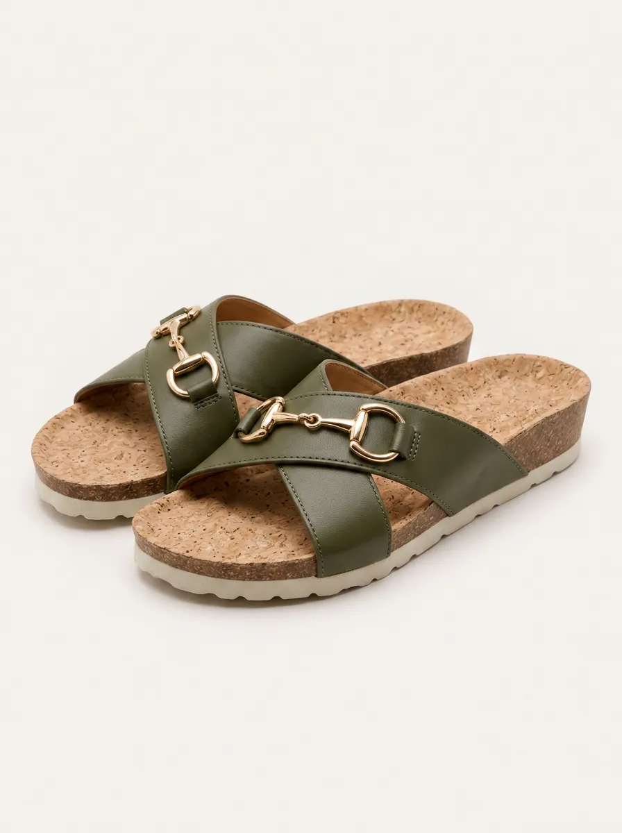 Everyday S Horsebit Detail Cork Sole Slide Sandals
