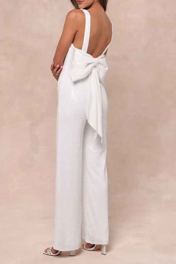 Casual Style Sequin Bow Wide-Leg Jumpsuit