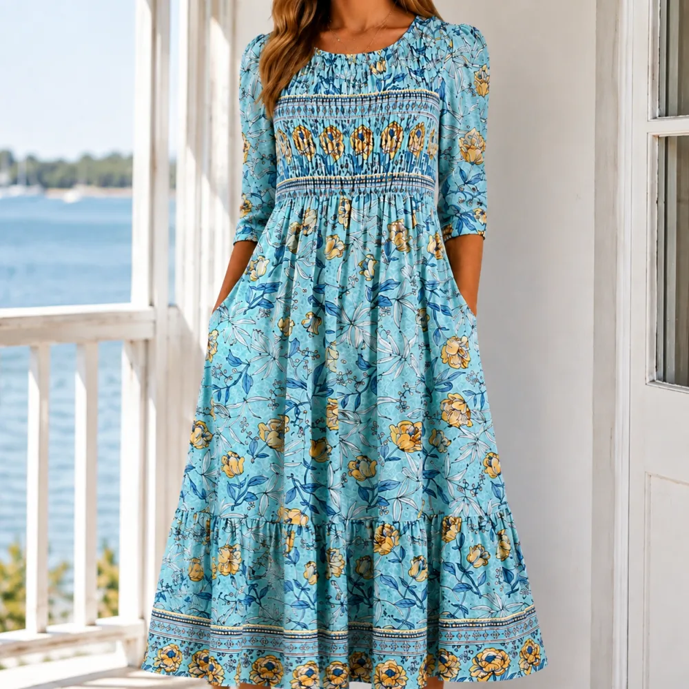 Smocked Floral Midi Dress