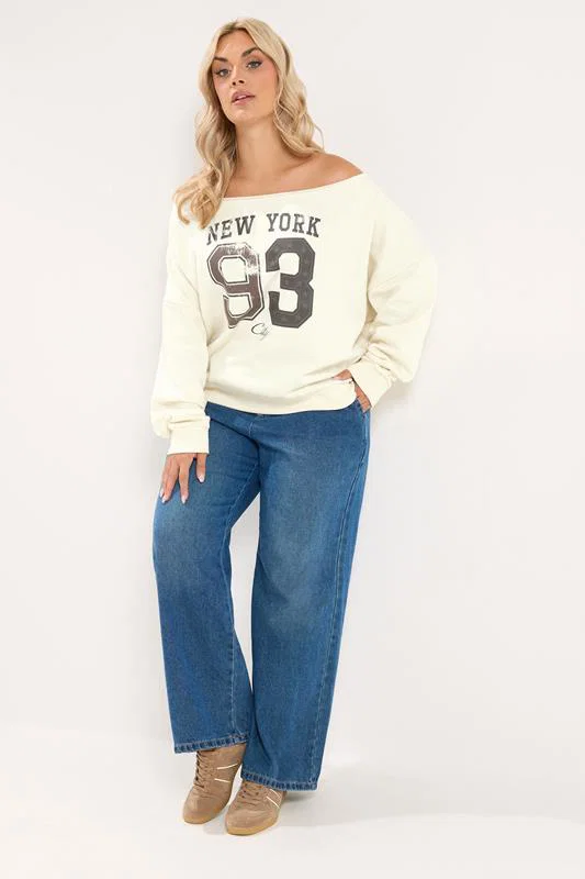 Cream 'New York' Off Shoulder Sweatshirt detail 1