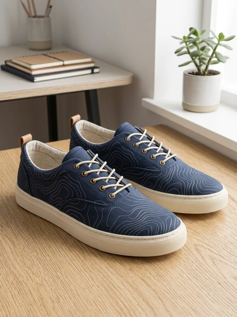 Men's Streamlined Topographic Map Pattern Patterned Canvas Shoes