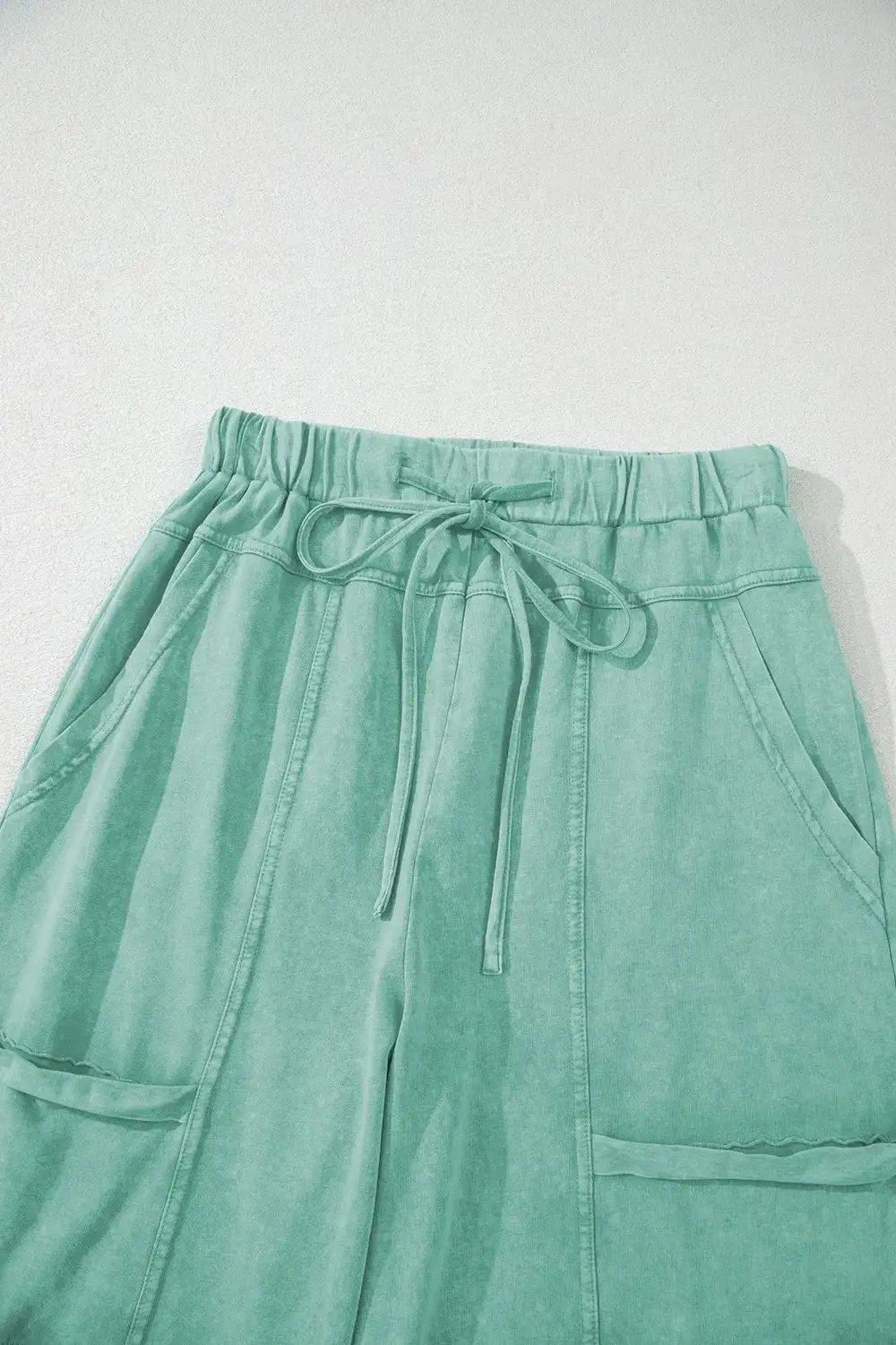 Mineral Wash Exposed Seam Drawstring High Waist Wide Leg Cargo Pants