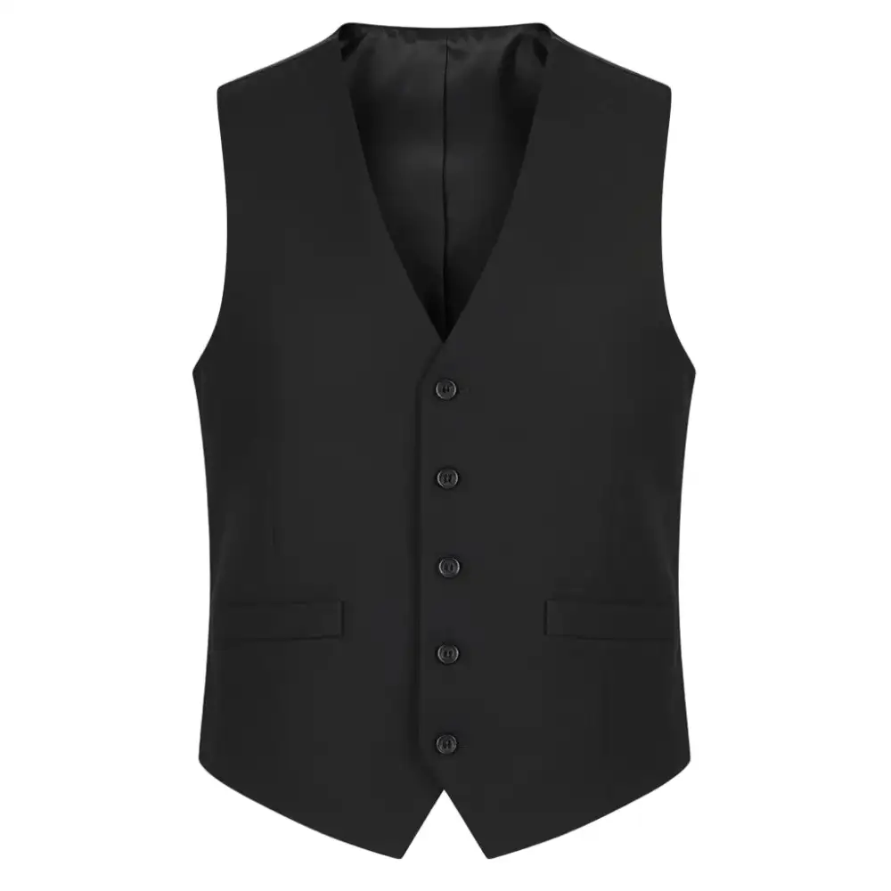 Black Regular Fit Five Button Dress Vest