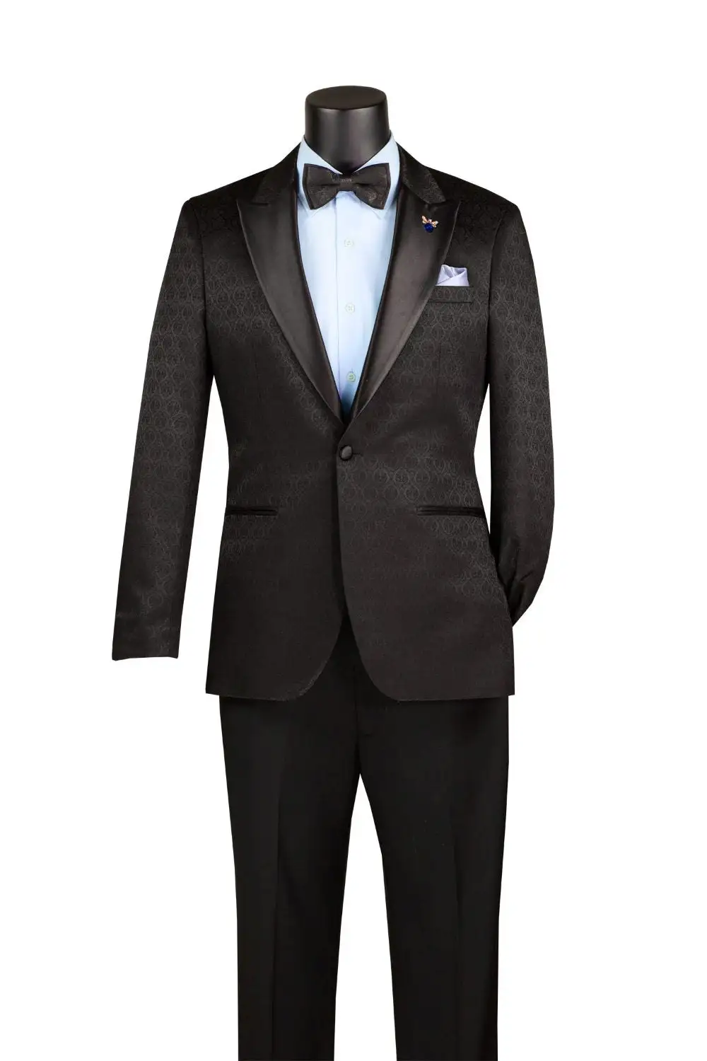 Black Slim Fit Jacquard Textured Single Breasted Peak Lapel Blazer