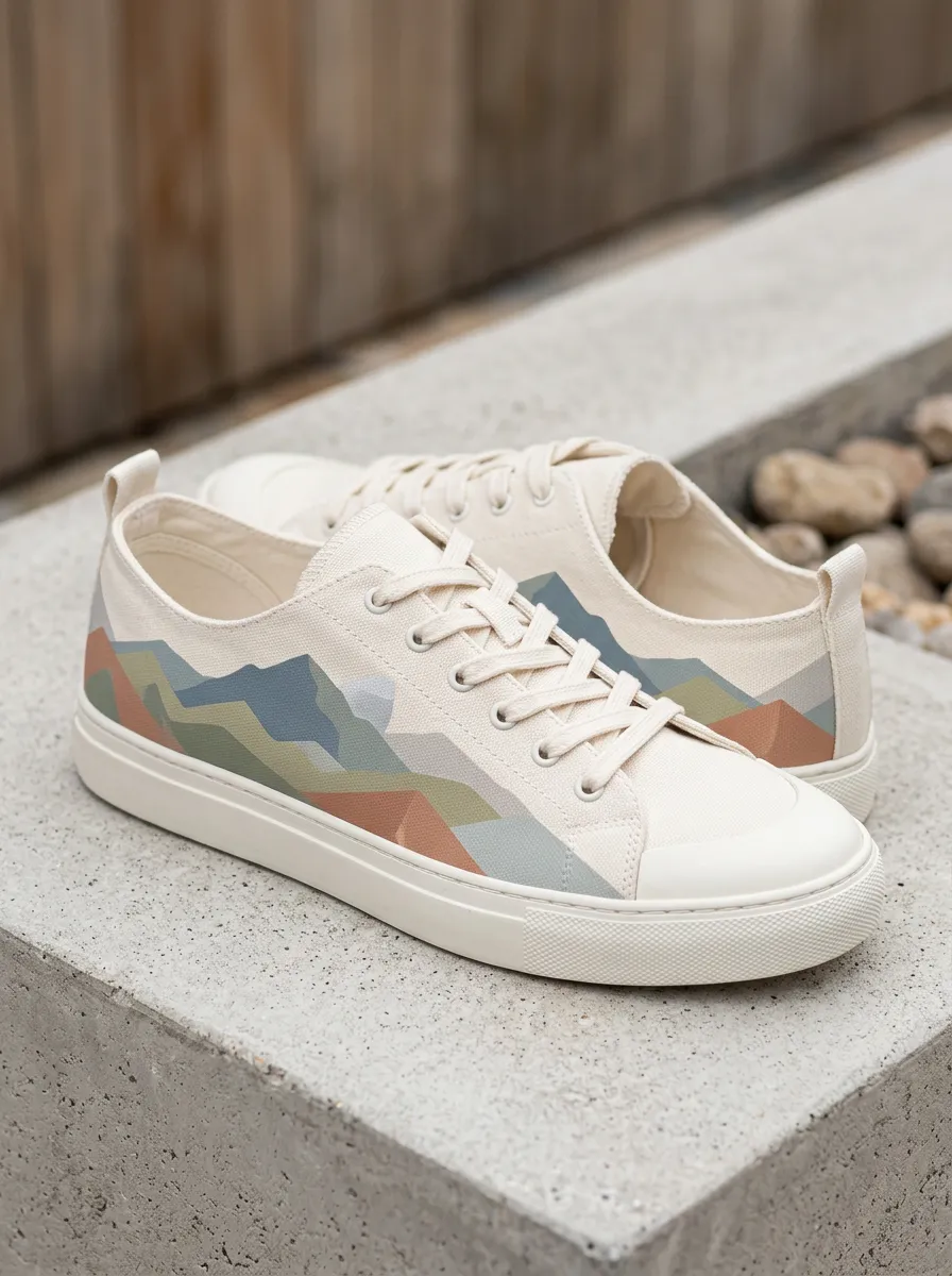 Textured Mountain Geometric Canvas Sneakers