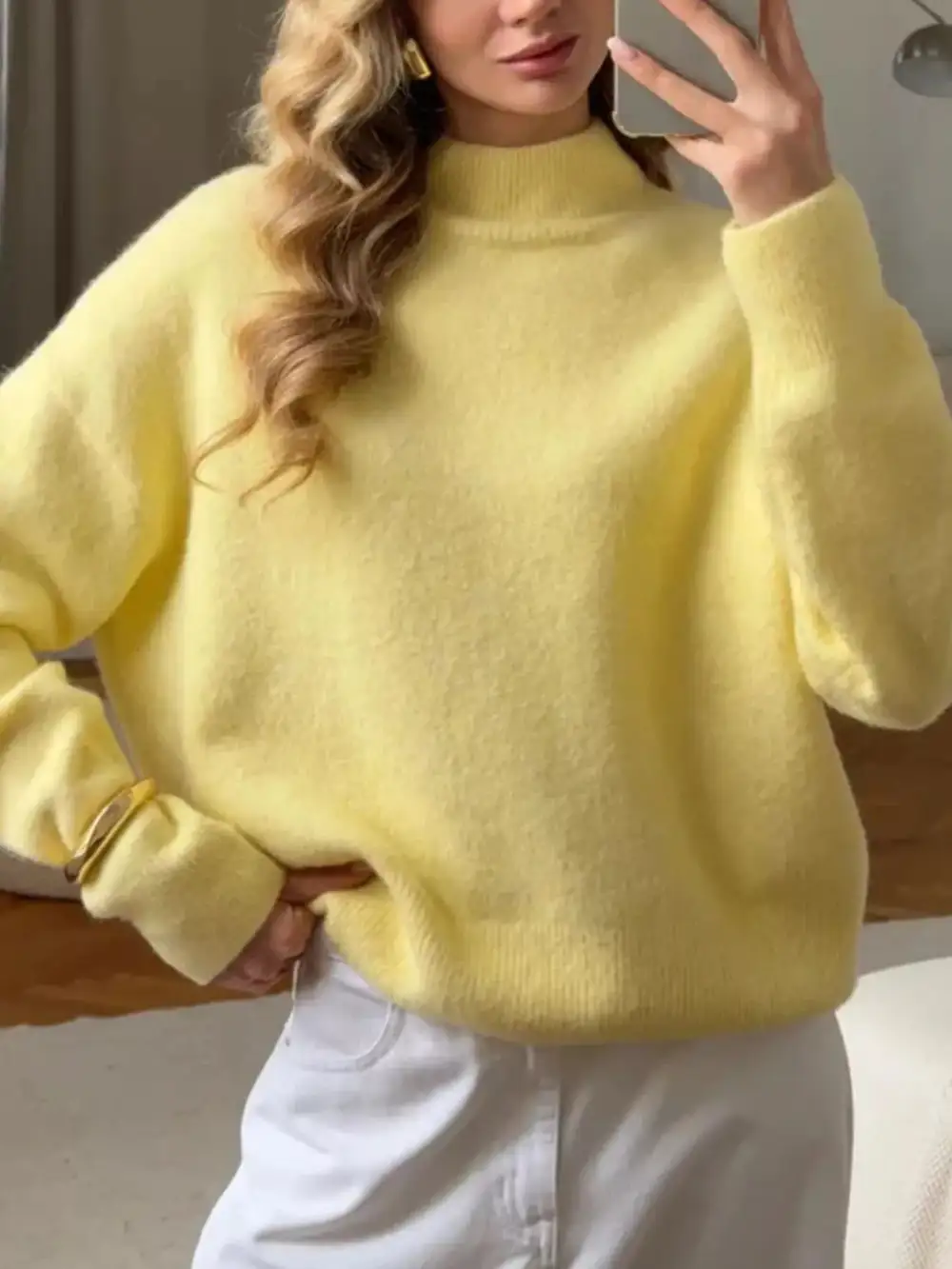Mock Neck Dropped Shoulder Sweater